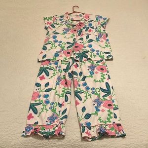 Jaye's Studio Botanica Blush Ruffle Pajama Set Size Small 6-8 Floral Loungewear